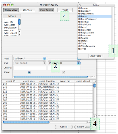 Screen shot of Microsoft Query
                interface