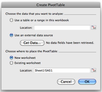 Linking a PivotTable to a DSN