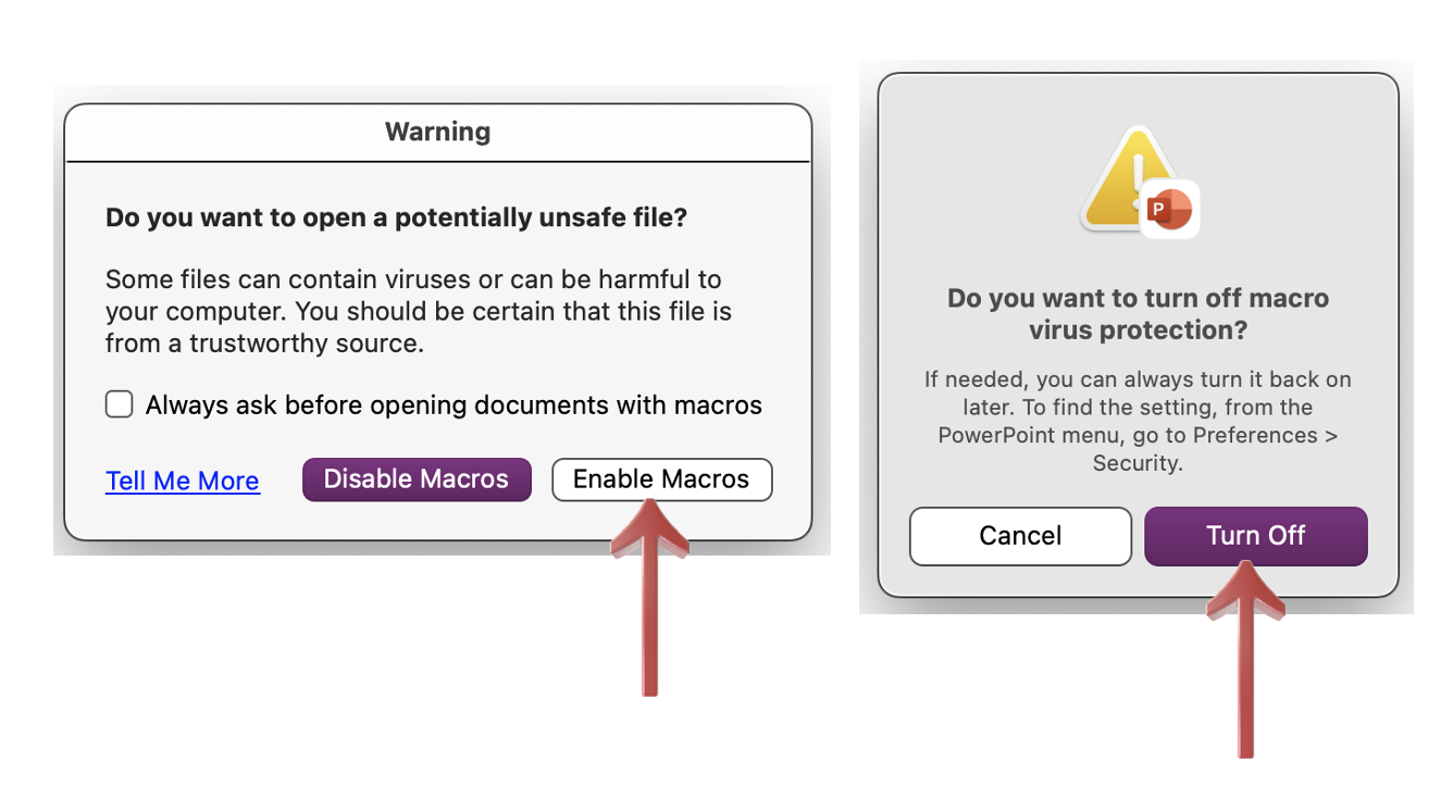 Warnings Warnings dialogs